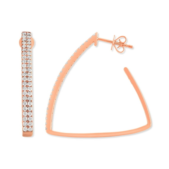 ARAIYA FINE JEWELRY 14K Rose Gold 2 Row Diamond Hoop Earrings for Female