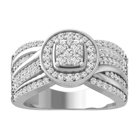 ARAIYA FINE JEWELRY 14K Solid White Gold Cluster Diamond Wedding Band Ring (3/4 cttw, I-J Color, I2-I3 Clarity) Size 8