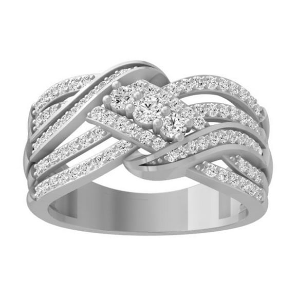 ARAIYA FINE JEWELRY 14K Solid White Gold Diamond Wedding Anniversary Band Ring (5/8 cttw, I-J Color, I2-I3 Clarity) Size 7.5