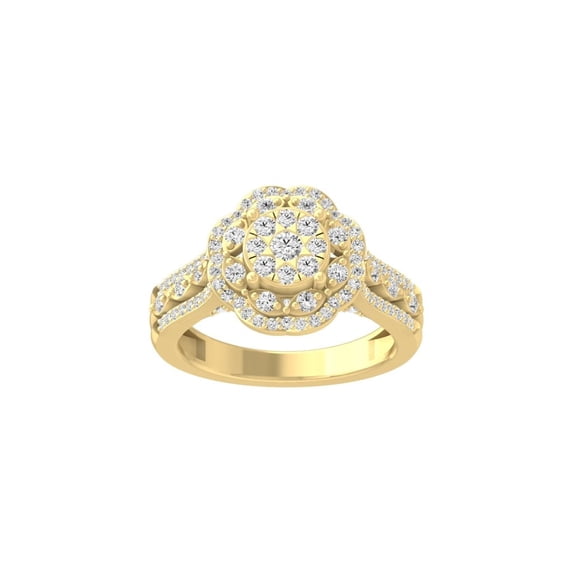 ARAIYA FINE JEWELRY 14K Solid Yellow Gold Cluster Diamond Engagement Ring (3/4 cttw, I-J Color, I2-I3 Clarity) Size 5.5