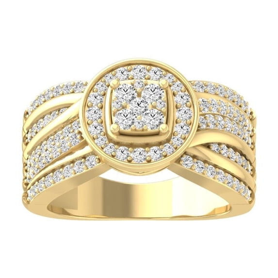 ARAIYA FINE JEWELRY 14K Solid Yellow Gold Cluster Diamond Wedding Band Ring (1 1/4 cttw, I-J Color, I2-I3 Clarity) Size 10