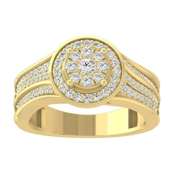 ARAIYA FINE JEWELRY 14K Solid Yellow Gold Cluster Diamond Wedding Band Ring (5/8 cttw, I-J Color, I2-I3 Clarity) Size 6