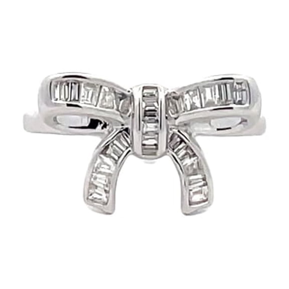 ARAIYA FINE JEWELRY 14K White Gold Baguette and Trapezoid-Shape Lab Grown Diamond Bow Knot Ring (1/4 Cttw, D-F Color, VS1 Clarity) Size 5.5