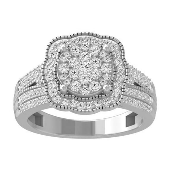 ARAIYA FINE JEWELRY 14K White Gold Cluster Diamond Engagement Ring (3/4 cttw, I-J Color, I2-I3 Clarity) Size 9