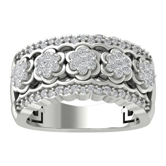 ARAIYA FINE JEWELRY 14K White Gold Cluster Lab Grown Diamond Half Eternity Flower Band Ring (5/8 cttw, D-F Color, VS Clarity), Size 6