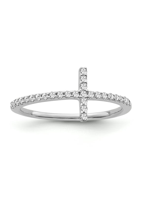 FINE JEWELRY 14K White Gold Diamond Cross Band Ring (1/8 cttw, I-J Color, I2-I3 Clarity), Size 6