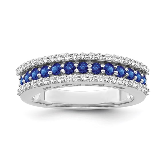 ARAIYA FINE JEWELRY 14K White Gold Diamond and Blue Sapphire 3 Row Ring (3/4 cttw, I-J Color, I2-I3 Clarity), Size 5.5