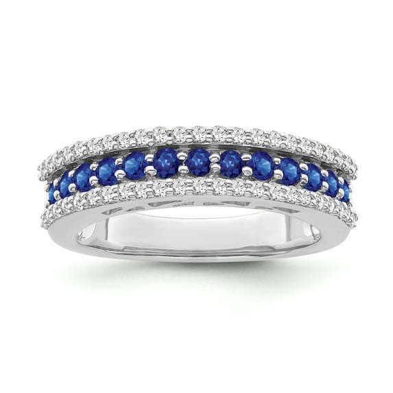 ARAIYA FINE JEWELRY 14K White Gold Diamond and Blue Sapphire 3 Row Ring (3/4 cttw, I-J Color, I2-I3 Clarity), Size 7.5