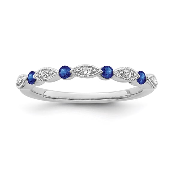 ARAIYA FINE JEWELRY 14K White Gold Diamond and Blue Sapphire Stackable Band Ring (1/20 cttw, I-J Color, I2-I3 Clarity), Size 6