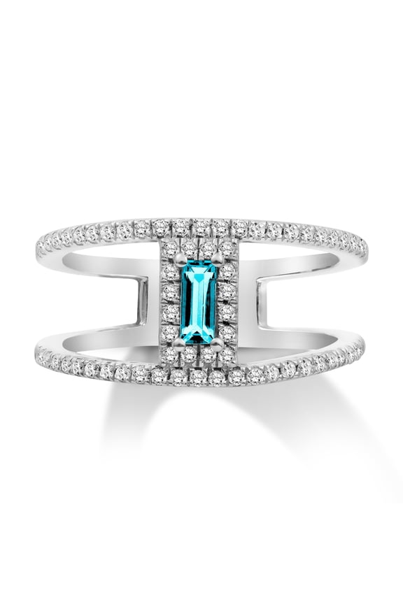 FINE JEWELRY 14K White Gold Diamond and Sky Blue Topaz Double Row Solitaire Band Ring (1/3 cttw, I-J Color, I2-I3 Clarity), Size 6