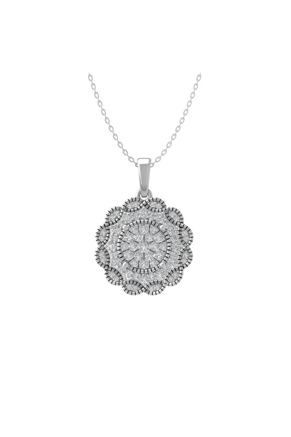 FINE JEWELRY 14K White Gold Lab Grown Diamond Composite Cluster Pendant with Gold Plated Silver Cable Chain Necklace (1/2 cttw, D-F Color, VS Clarity) 18"