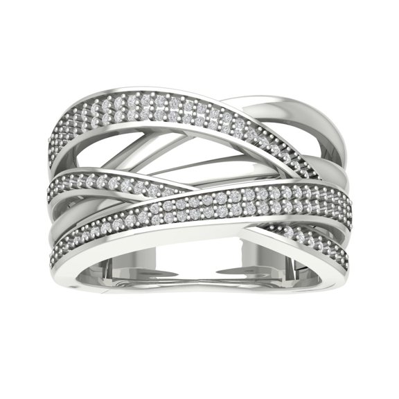 ARAIYA FINE JEWELRY 14K White Gold Lab Grown Diamond Criss Cross Band Ring (3/8 cttw, D-F Color, VS Clarity), Size 7