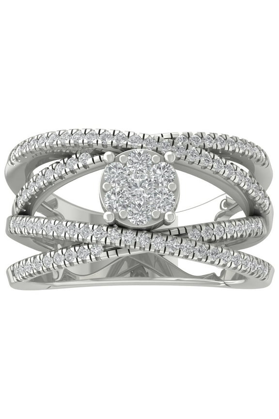 FINE JEWELRY 14K White Gold Lab Grown Diamond Criss Cross Ring (3/4 cttw, D-F Color, VS Clarity), Size 8.5