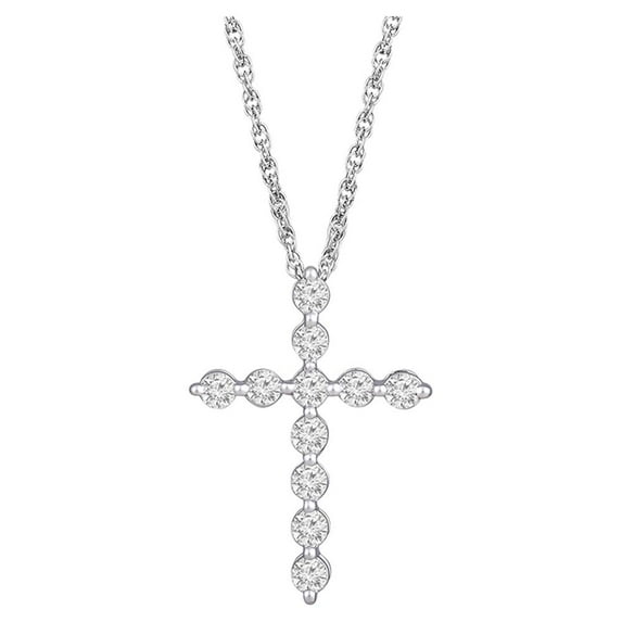 ARAIYA FINE JEWELRY 14K White Gold Lab Grown Diamond Cross Pendant with Silver Rope Chain Necklace (1/2 cttw, E-F Color, VS1 Clarity), 18" for Women