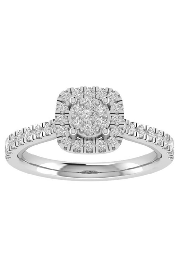 FINE JEWELRY 14K White Gold Lab Grown Diamond Halo Ring (5/8 cttw, D-F Color, VS Clarity), Size 5