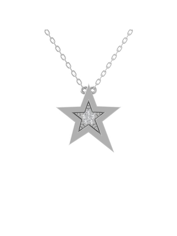 FINE JEWELRY 14K White Gold Lab Grown Diamond Single Cut Star Pendant Silver Cable Chain Necklace (1/20 cttw, D-F Color, VS Clarity) 18"