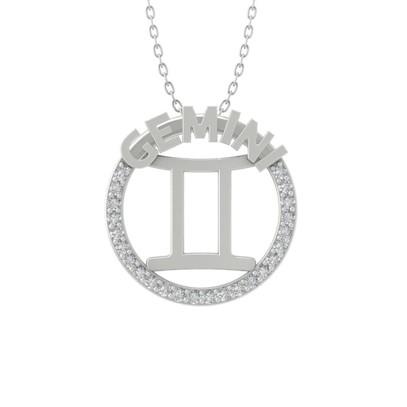 ARAIYA FINE JEWELRY 14K White Gold Lab Grown Diamond Zodiac Pendant Silver Cable Chain Necklace (1/10 cttw, D-F Color, VS Clarity) 18"