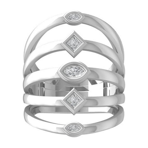 ARAIYA FINE JEWELRY 14K White Gold Marquise and princess-shape Diamond Wedding Band Ring (1/2 cttw, I-J Color, I2-I3 Clarity) Size 5