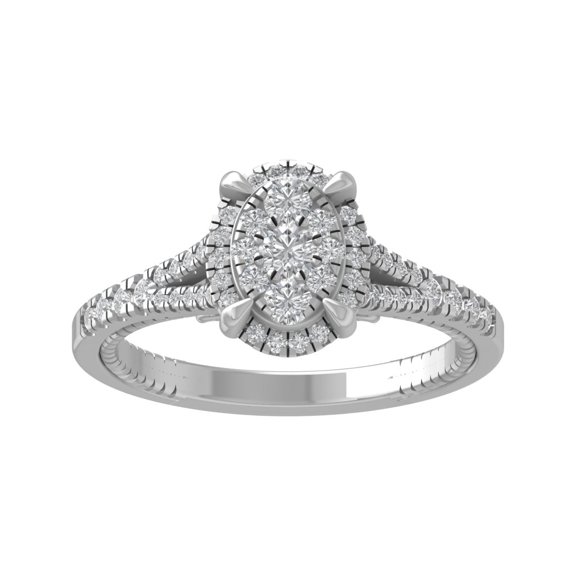 ARAIYA FINE JEWELRY 14K White Gold Round Cluster Diamond Engagement Ring (1/2 cttw, I-J Color, I2-I3 Clarity), Size 6
