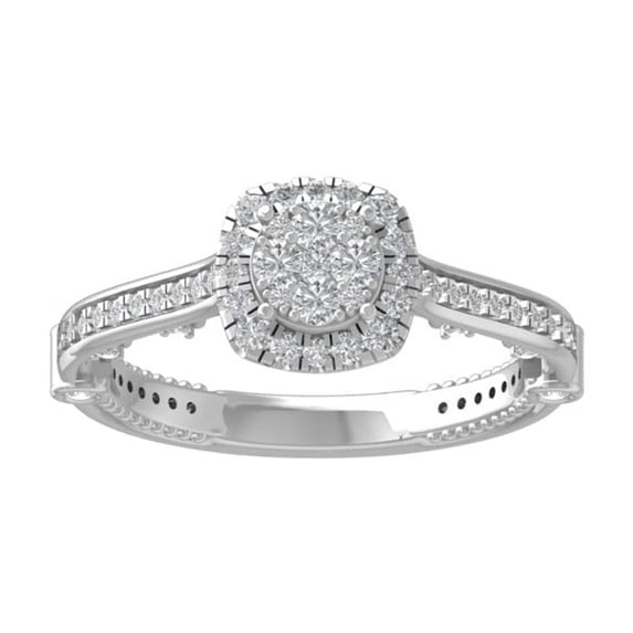 ARAIYA FINE JEWELRY 14K White Gold Round Cluster Diamond Engagement Ring (1/2 cttw, I2-I3 Clarity, I-J Color) Size 7