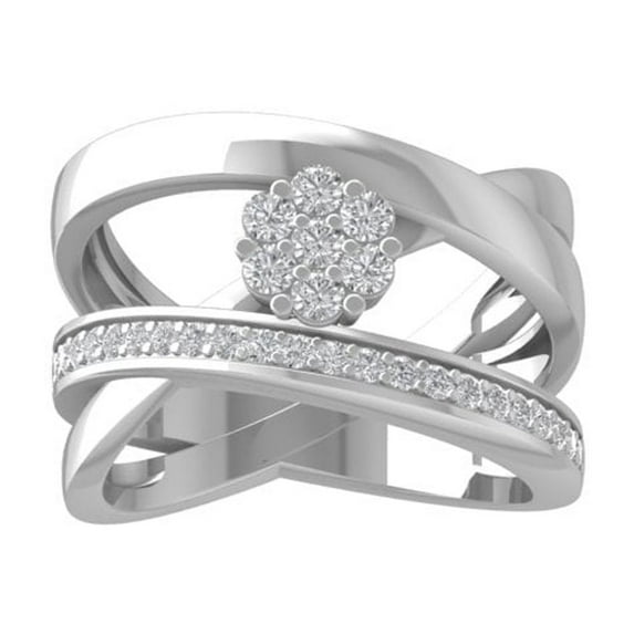 ARAIYA FINE JEWELRY 14K White Gold Round Cluster Diamond Engagement Ring (1/2 cttw, I2-I3 Clarity, I-J Color) Size 7