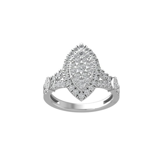 ARAIYA FINE JEWELRY 14K White Gold Round Cluster Diamond Engagement Ring (1 cttw, I-J Color, I2-I3 Clarity), Size 7