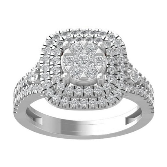 ARAIYA FINE JEWELRY 14K White Gold Round Cluster Diamond Engagement Ring (1 cttw, I-J Color, I2-I3 Clarity), Size 8.5