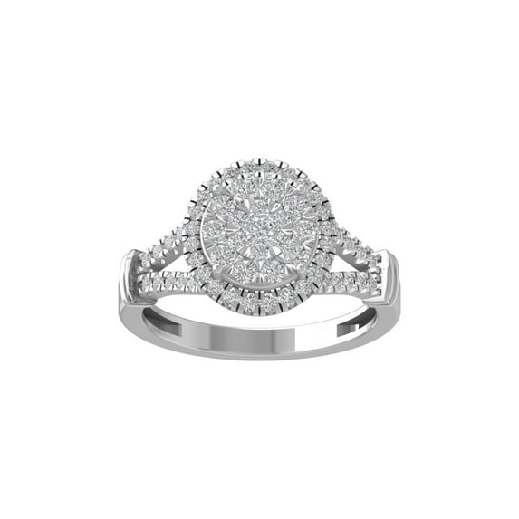ARAIYA FINE JEWELRY 14K White Gold Round Cluster Diamond Engagement Ring (3/4 cttw, I-J Color, I2-I3 Clarity), Size 10