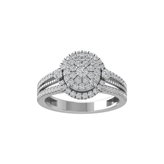 ARAIYA FINE JEWELRY 14K White Gold Round Cluster Diamond Engagement Ring (3/4 cttw, I-J Color, I2-I3 Clarity), Size 5