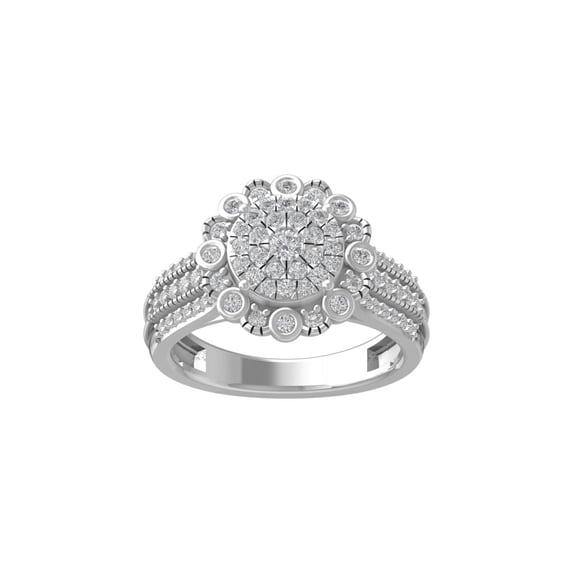 ARAIYA FINE JEWELRY 14K White Gold Round Cluster Diamond Engagement Ring (3/4 cttw, I-J Color, I2-I3 Clarity), Size 6.5