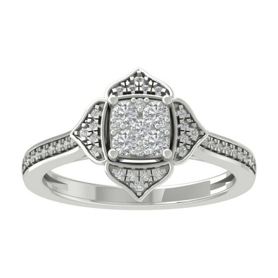 ARAIYA FINE JEWELRY 14K White Gold Round Cluster Diamond Engagement Ring (3/8 cttw, I2-I3 Clarity, I-J Color) Size 5