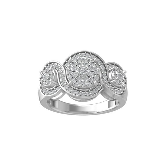 ARAIYA FINE JEWELRY 14K White Gold Round Cluster Diamond Engagement Ring (5/8 cttw, I-J Color, I2-I3 Clarity), Size 8.5