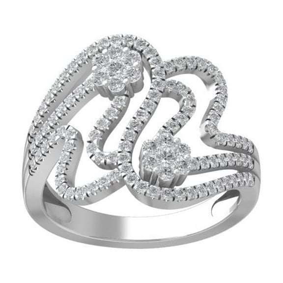 ARAIYA FINE JEWELRY 14K White Gold Round Cluster Diamond Engagement Ring (5/8 cttw, I2-I3 Clarity, I-J Color) Size 5