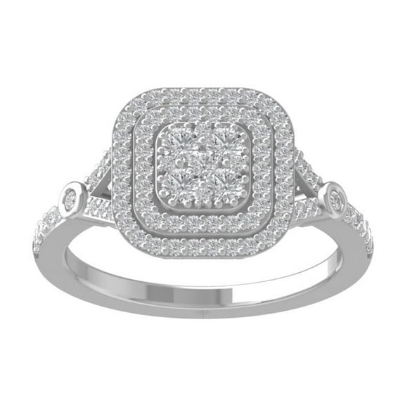 ARAIYA FINE JEWELRY 14K White Gold Round Cluster Diamond Engagement Ring (5/8 cttw, I2-I3 Clarity, I-J Color) Size 6.5