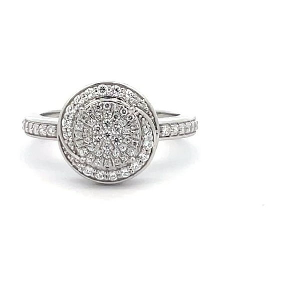 ARAIYA FINE JEWELRY 14K White Gold Round Diamond Cluster Engagement Ring (1/2 cttw, I2-I3 Clarity, I-J Color) Size 8.5