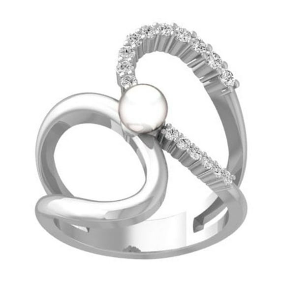 ARAIYA FINE JEWELRY 14K White Gold Round Diamond and Pearl Promise Ring (1/4 cttw, I2-I3 Clarity, I-J Color) Size 9