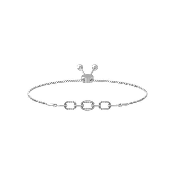 ARAIYA FINE JEWELRY 14K White Gold Round Lab Grown Diamond Bolo Bracelet (1/10 cttw, VS1 Clarity, I-J Color) 9"