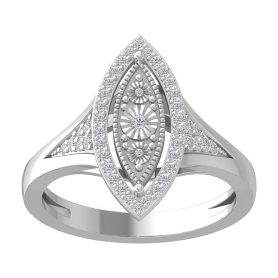 ARAIYA FINE JEWELRY 14K White Gold Round Lab Grown Diamond Marquise Shape Band Ring (1/4 cttw, VS Clarity, D-E Color) Size 8.5
