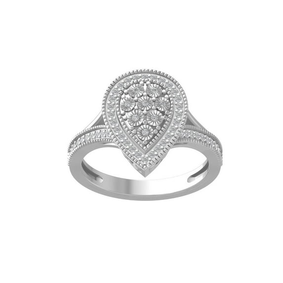 ARAIYA FINE JEWELRY 14K White Gold Round Lab Grown Diamond Pear Shape Band Ring (1/4 cttw, VS Clarity, D-F Color) Size 5