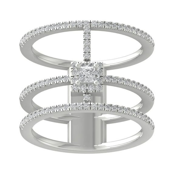 ARAIYA FINE JEWELRY 14K White Gold Round and Princess shape Lab Grown Diamond Three Row Solitaire Engagement Ring (1/2 cttw, VS Clarity, D-E Color) Size 7.5