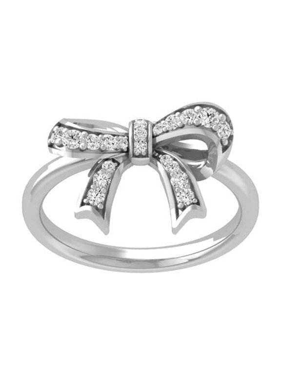 ARAIYA FINE JEWELRY 14K White Gold Round-Shape Diamond Bow Knot Ring (1/5 Cttw, I-J Color, I2-I3 Clarity) Size 5