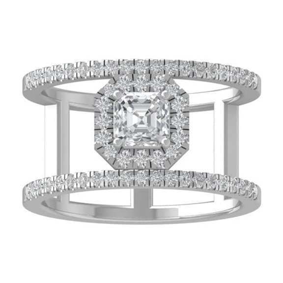ARAIYA FINE JEWELRY 14K White Gold Round and Asscher shape Diamond Band Ring (1 cttw, I2-I3 Clarity, I-J Color) Size 5.5