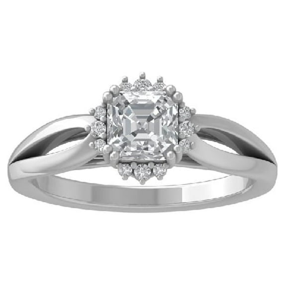 ARAIYA FINE JEWELRY 14K White Gold Round and Asscher-shape Diamond Halo Engagement Ring (1 1/10 cttw, I-J Color, I2-I3 Clarity) Size 6