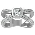 thumbnail image 1 of ARAIYA FINE JEWELRY 14K White Gold Round and Asscher shape Lab Grown Diamond Halo Cross Ring (1 1/4 cttw, VS Clarity, D-E Color) Size 5, 1 of 1