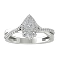 thumbnail image 1 of ARAIYA FINE JEWELRY 14K White Gold Round and Baguette Lab Grown Diamond Halo Pear Shape Criss cross Ring (3/8 cttw, D-F Color, VS Clarity), Size 8, 1 of 5