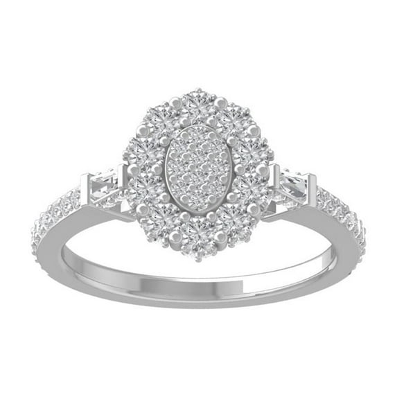 ARAIYA FINE JEWELRY 14K White Gold Round and Baguette shape Diamond Engagement Ring (1 cttw, I2-I3 Clarity, I-J Color) Size 9.5