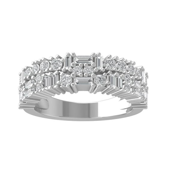 ARAIYA FINE JEWELRY 14K White Gold Round and Baguette shape Lab Grown Diamond Eternity&nbsp;Band Ring (1 cttw, VS Clarity, D-E Color) Size 9