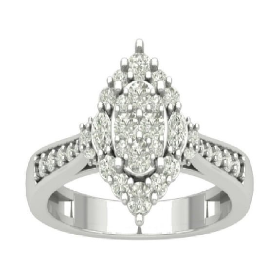 ARAIYA FINE JEWELRY 14K White Gold Round and Marquise Lab Grown Diamond Halo Pear Shape Cluster Ring (3/4 cttw, D-F Color, VS Clarity), Size 7