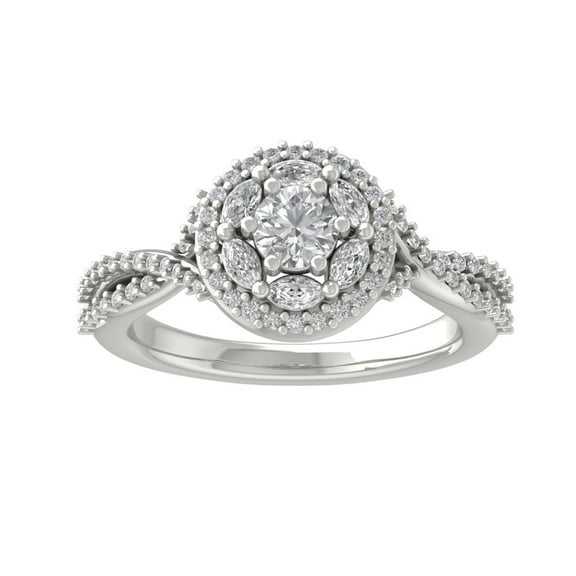 ARAIYA FINE JEWELRY 14K White Gold Round and Marquise shape Lab Grown Diamond Halo Engagement Ring (1 cttw, VS Clarity, D-E Color) Size 8.5