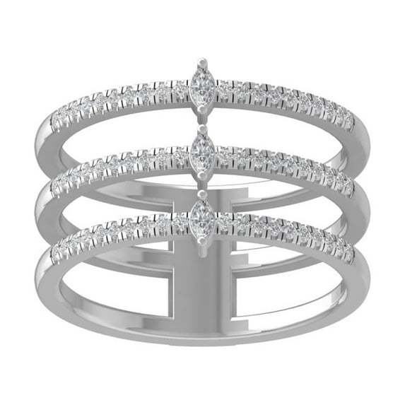 ARAIYA FINE JEWELRY 14K White Gold Round and Marquise shape Lab Grown Diamond Triple Row Wedding Band Ring (1/3 cttw, VS Clarity, D-E Color) Size 7.5